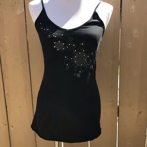 Black Designer T -Camisole Tank W/Graphic Embellished